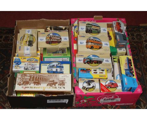 Two trays containing a collection of mixed boxed Corgi Classics and later playworn and some incomplete modern issue diecast s