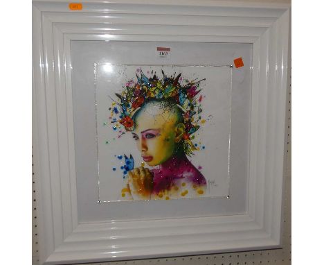 After Patrice Murciano - Bright coloured bust portrait, mixed media, signed and dated 2015 lower right, 28 x 28cm