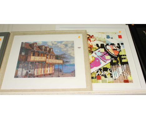 Mark Andrew Allen - lithograph, Mary Blackwell - Soufrieve Waterfront, lithograph, and three others (5) 