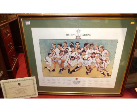 Michael Grimsdale - England Grand Slam Champions 1995, limited edition lithograph signed by the artist and the England squad,