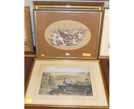Christine A Woodley - Woodcock, watercolour heightened with white, signed lower right, framed as an oval, 25 x 39cm; together