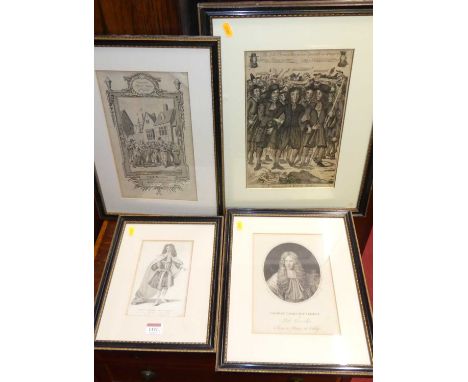 Early 19th century satirical engraving - 'The Lord Chancellor taken disguised in Wapping', 31 x 20cm; together with three 19t