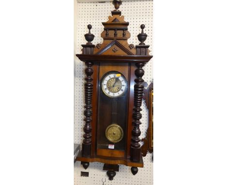 A circa 1900 Vienna walnut regulator clock, h.100cmSome light marks but very good condition overall.Winds and ticks OK.