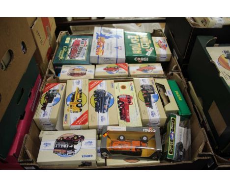 Two trays of boxed playworn Corgi Classics modern release diecasts to include a BRS ERF V-type dropside lorry, and others