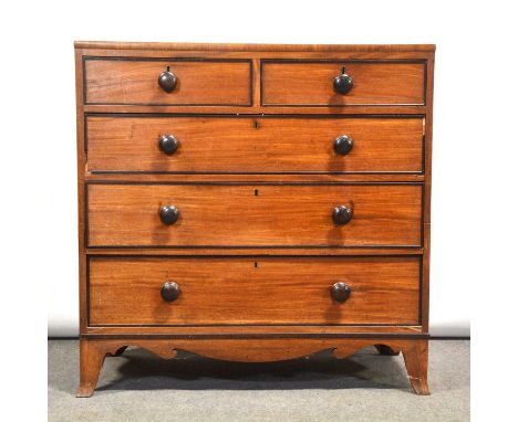 Victorian mahogany chest of drawers (split carcass), rectangular top, two short and three long graduating drawers, splayed br