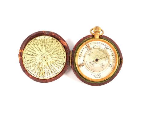 Negretti &amp; Zambra pocket barometer, patent 6276/15, (lacking dial glass), 5.3cm diam case, in a fitted leather outer case