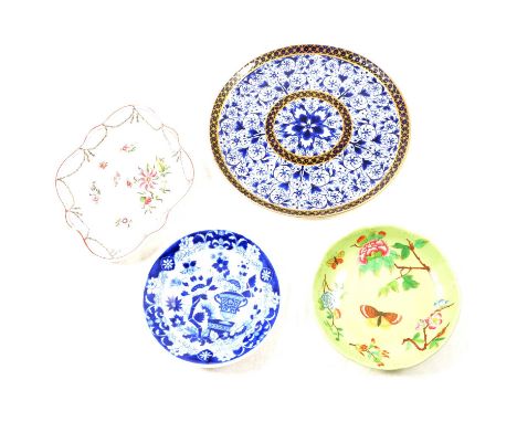 A collection of English teawares, to include Royal Worcester blue and white sparrow beak jug and bowl; T Goode &amp; Co gold 