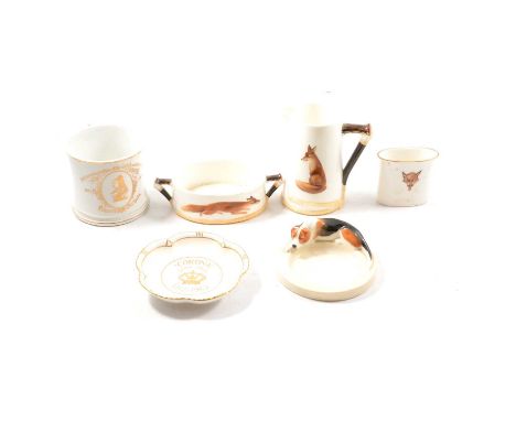 Royal Doulton Reynard the Fox jug and twin-handled bowl; Royal Worcester Hound 2872 pin dish, handwritten '"Hound" Modelled b