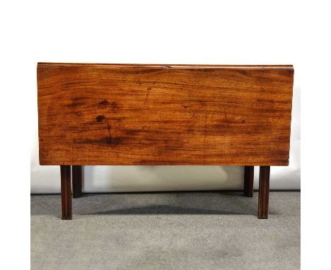 Victorian mahogany drop-leaf dining table, large rectangular leaves, on square moulded legs, 115 x 131cm, height 74cm.Conditi