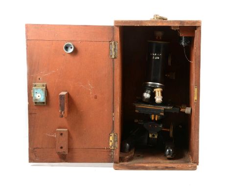 Monocular microscope, by Beck, London, wooden case marked Z.260, 36cm.