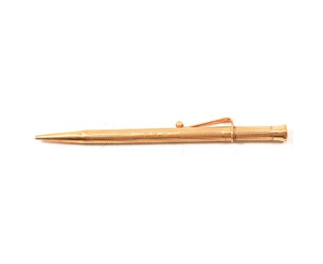 S Mordan &amp; Co, a 9 carat yellow gold propelling pencil, engraved initials, 11cm.Condition report:It does have a British h