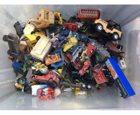 A box of playworn diecast including corgi, Matchbox etc