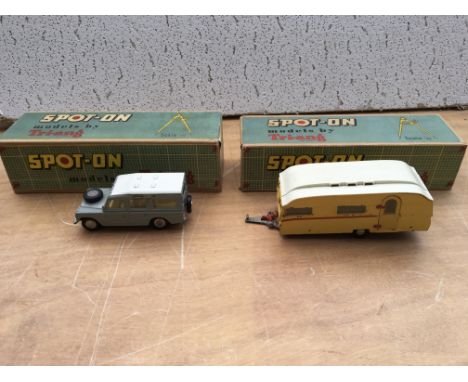 Triang Spot on, 1:42 scale, LWB Land Rover 161 and a Tourist 18 ft caravan 264, repro boxes