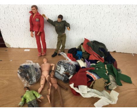 Action man figures including accessories, clothing, hats and weapons also included are a collection of other dolls including 
