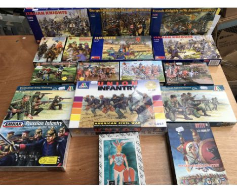 A corgi of boxed 1:72 scale figures including Mars, Miniart, Italeri etc