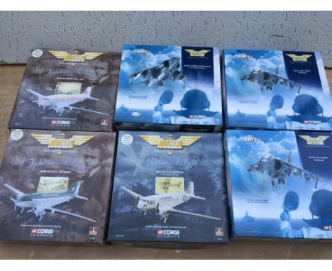 Corgi toys boxed diecast, Aviation Archive, including Harriers, Dakota, skytrain etc