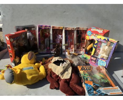 A collection of boxed dolls including The Spice girls, Britney Spears, Take that, Michael Jackson and Peter Andrea etc