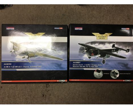 Corgi toys boxed diecast, Aviation Archive 1:72 scale, including a JU-88 A-1 LG-1/lll LG-1 (AA36705) and a Dornier Do17Z-1 st