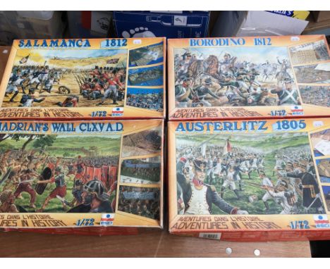 ESCI models 1:72 scale boxed battle sets including Salamanca 1812, Borodino 1812, Austerlitz 1805 and Hadrians wall CLXV A.D