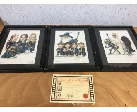 Lord of the rings limited edition 3 picture set, with certificate no 96/1000, original artwork by Chris Margett