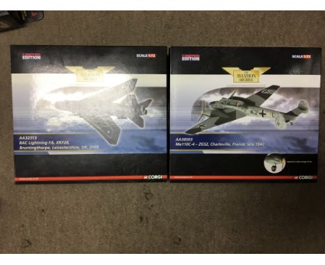 Corgi Aviation Archive 1:72 scale boxed, including BAC Lightning F6 and a Me110C-4-ZG52