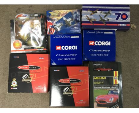 Corgi toys boxed diecast, including limited edition two piece Concorde set, 1:72 scale modelzone of a Spitfire and a Hurrican