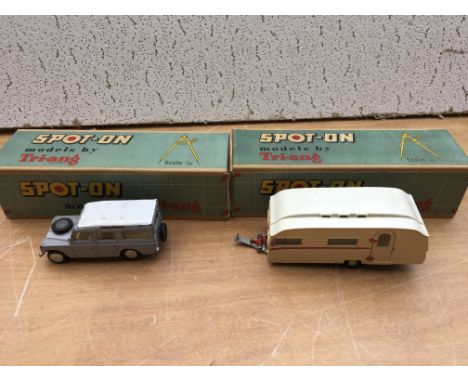 Triang Spot on, 1:42 scale, LWB Land Rover and a Tourist 18ft caravan , repro boxes