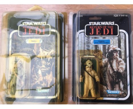 Star Wars, Return of the Jedi carded Kenner figures of Teebo and Logray Ewoks