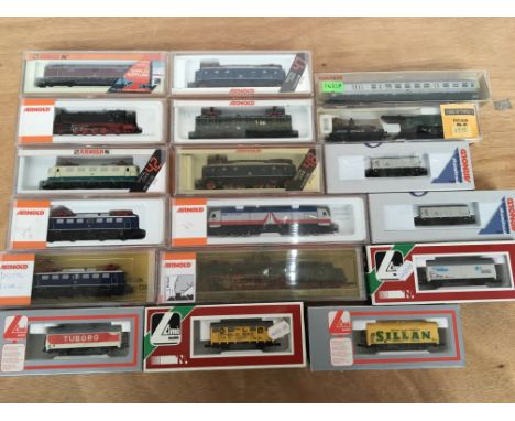 Arnold boxed N gauge Locomotives with Arnold, Fleischmann and Lima boxed rolling stock