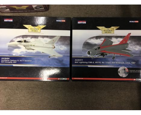 Corgi toys boxed diecast Aviation Archive limited edition 1:72 scale, Eurofighter typhoon F2 (AA36404) and BAC lightning F. M