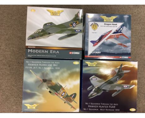 Corgi toys boxed diecast Aviation Archive limited edition 1:72 scale, including a Hawker Hunter FR10, Hawker Hurricane MK1, B