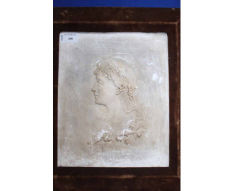 PLASTER PANEL PORTRAIT MODELLED IN RELIEF 
CONTAINED WITHIN VELVET BORDER
39cm x 34cm