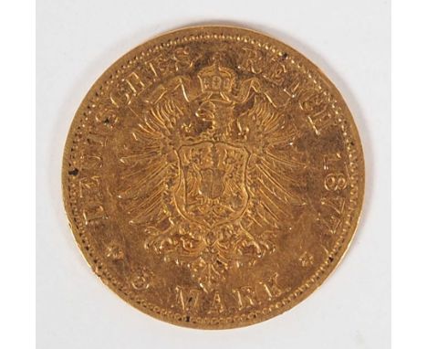 DEUTSCHES REICH, Ghzt. Baden, Friedrich I., 5 Mark 1877 (J.185), ca. 1,99g 900er-Gold, ss