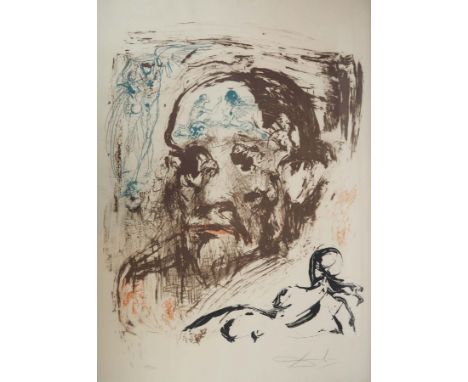 DALÍ  i Domènech, Salvador Felipe Jacinto (*1904 Figueres †1989 ebd), Farblithografie, "Portrait of Freud", links unten numm 