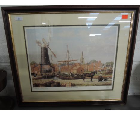 A vintage print depicting Moneys Mill, Sleaford barge and dock scene