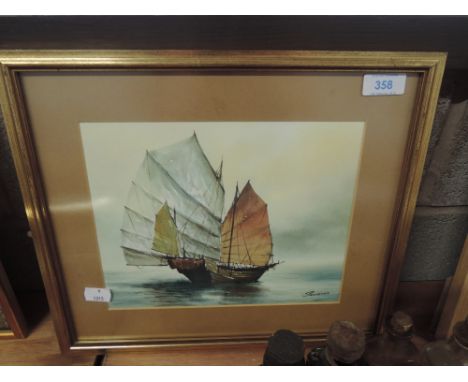 A vintage print depicting oriental skiff boat