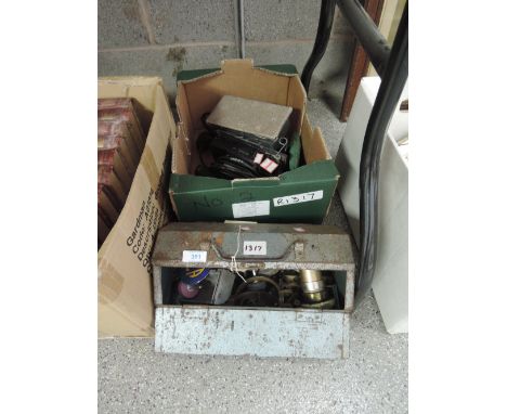 A selection of vintage garage and work shop tools and hardware