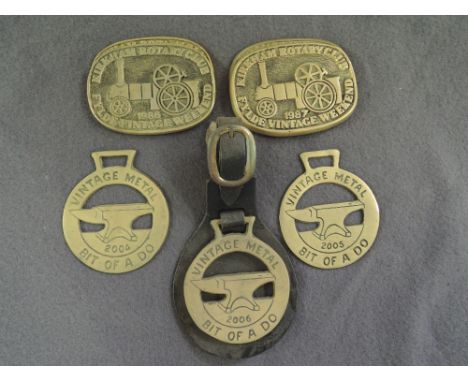 A collection of vintage local steam rally, gathering and Rotary club brass keepsakes Kirkham Blackpool