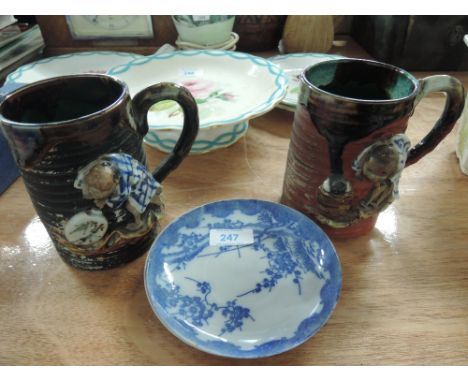 A selection of vintage ceramics including blue and white oriental plate saucers