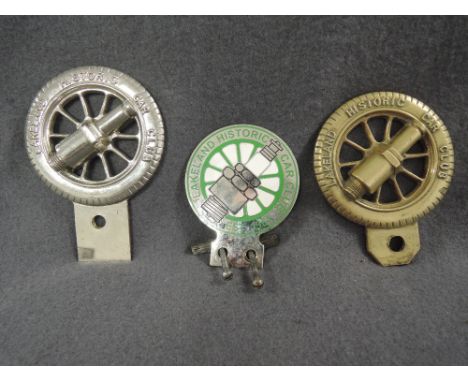 A selection of vintage Lakeland Historic Car club Motor badges Brass cast Enamel and Steel