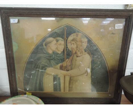 A vintage religious them print depicting Jesus and Apostles in period frame