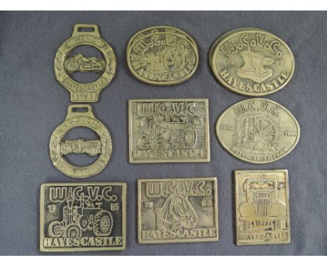 A collection of vintage local steam rally and gathering brass keepsakes including West Cumbria Steam Engine Rally held at Hay