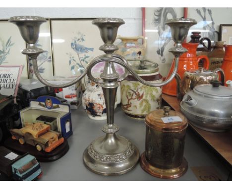 A vintage copper and brass body tea caddy etc