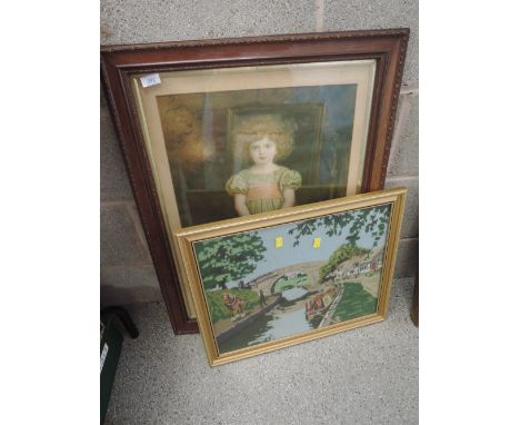 A large vintage Victorian style print entitled Ducklings in period style frame