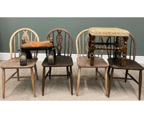 VINTAGE OCCASIONAL FURNITURE GROUP, comprising four Ercol spindle back side chairs with fleur-de-lys detail to the back splat