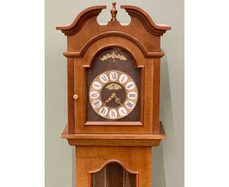 WESTMINSTER GERMANY MAHOGANY CASED GRANDMOTHER CLOCK, having individual white enamel indicators set with Roman numerals withi