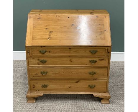 ANTIQUE STRIPPED PINE FALL FRONT BUREAU, the fall opening to reveal an interior slide open well and good arrangement of shape
