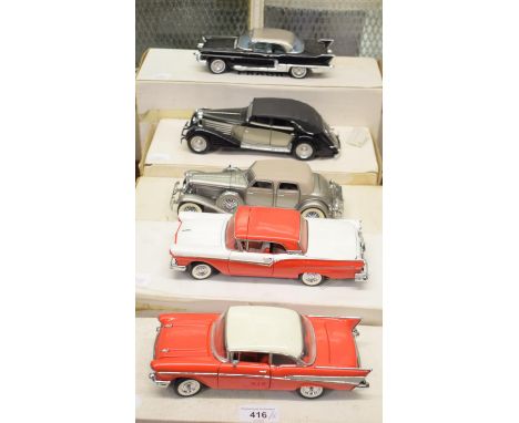 A Franklin Mint Precision Models 1:24 scale 1957 Chevrolet Bel Air, and four others, all boxed (5)Report by GHAll with paperw