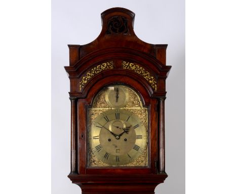 A longcase clock, the 31 cm arch square brass dial signed Ellicott, London, with Roman numerals, the matt centre with subsidi