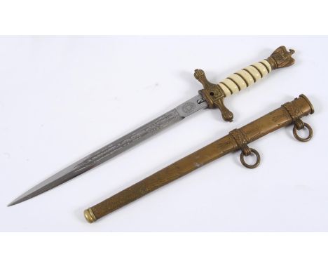 A Third Reich naval dirk, the blade marked Paul Weyersberg Solingen, lacks release button, with scabbard See illustration 